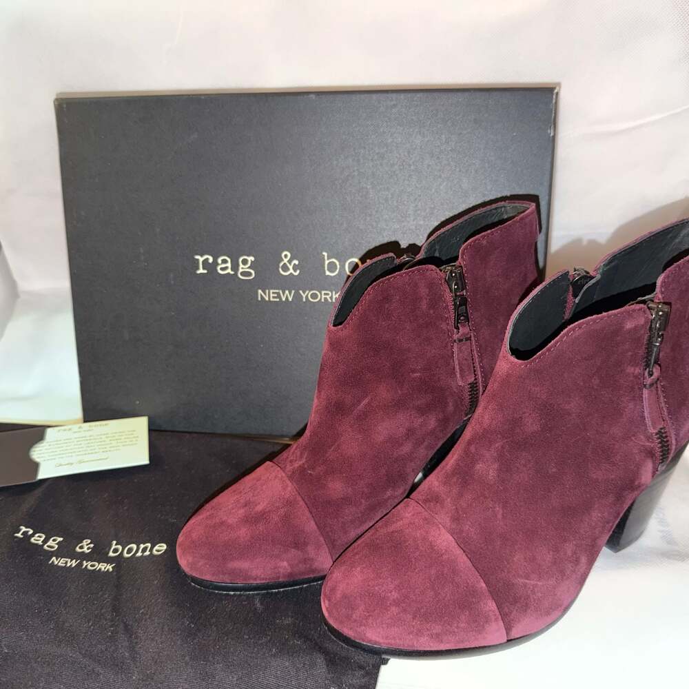 Rag & Bone Margot Suede Ankle Boots Burgundy #0616